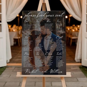 Wedding Seating Chart Sign with Photo for Reception | Custom Acrylic, Wood, Foam Board, or Framed Event Seating Display | Table Assignment