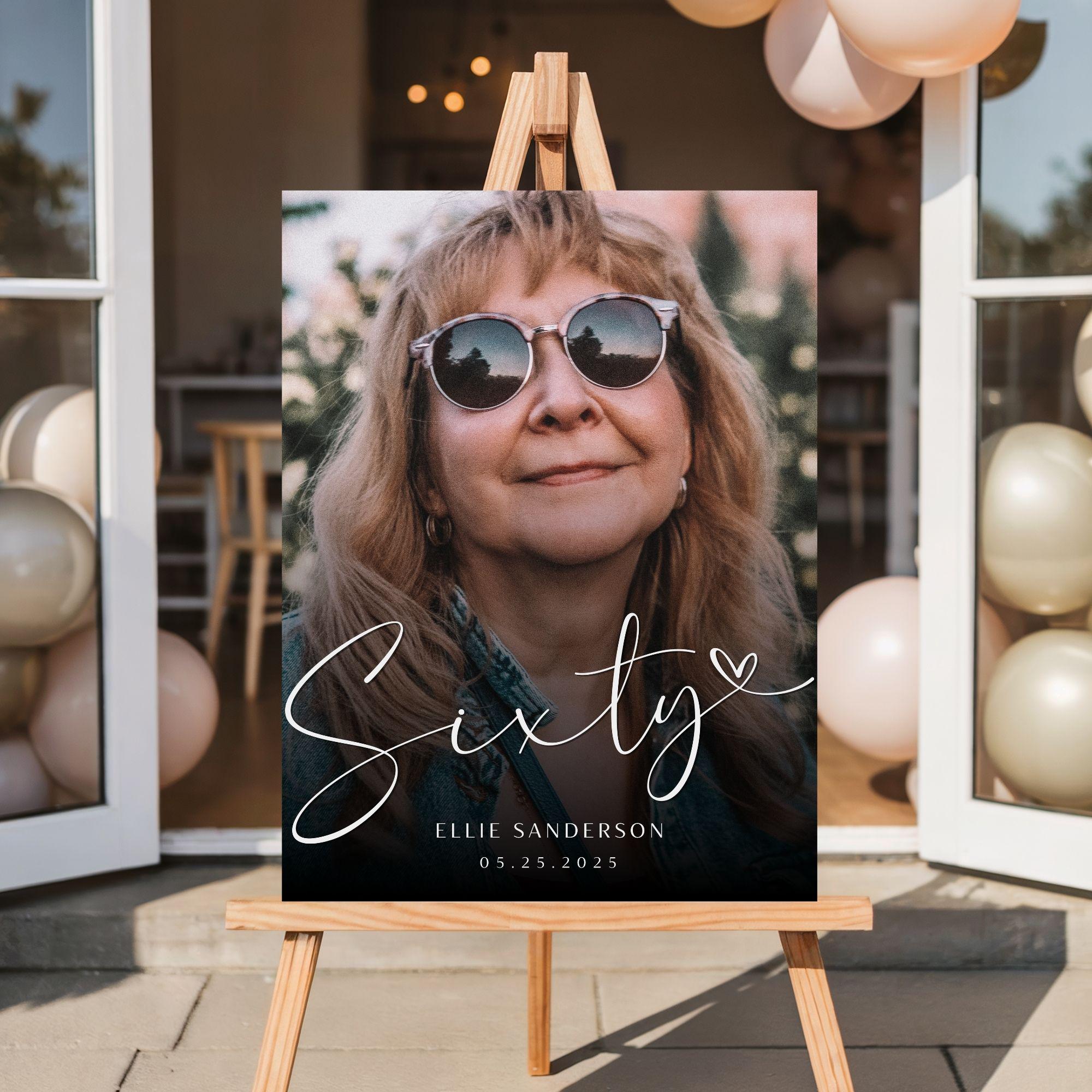 60th Birthday Sign With Photo, Personalized Sixty Birthday Welcome Sign ...