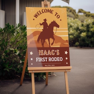 Panneau de bienvenue en acrylique pour premier anniversaire de cow-boy, panneau pour 1er anniversaire de premier rodéo, affiche d'anniversaire d'un an, décoration de fête d'anniversaire sur le thème western