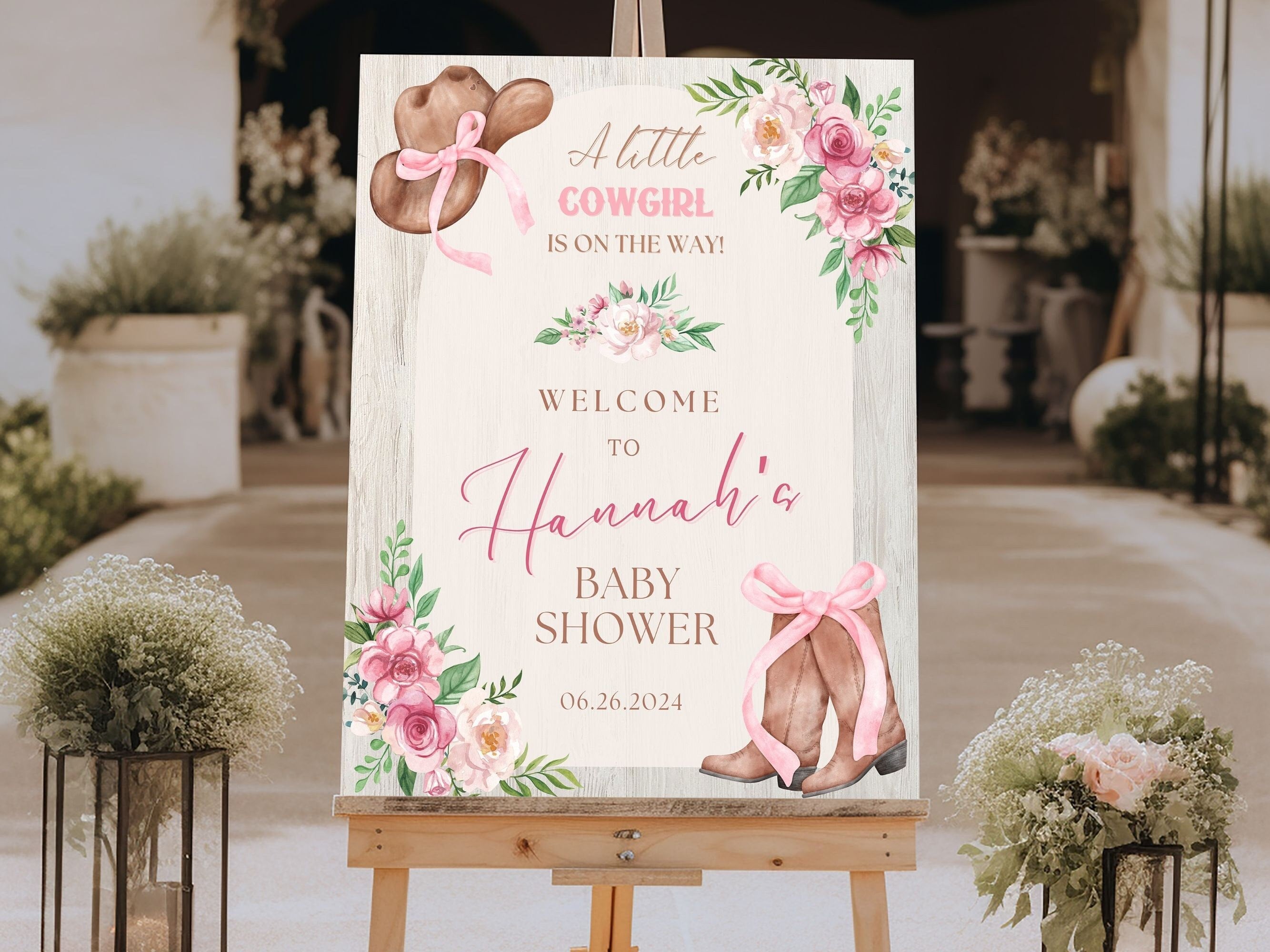 Cowgirl Acrylic Baby Shower Sign, Custom Foam Board Baby Shower Welcome Sign,  Western Baby Girl Easel sign, Personalized Baby Shower Poster