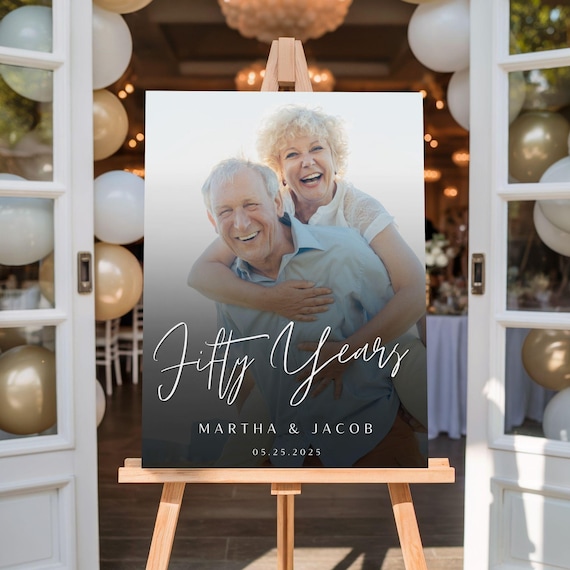 50th Anniversary Welcome Sign with Photo, 50 Year Wedding Anniversary Party Sign, Fiftieth Anniversary Decor, Fifty Years Poster for Easel