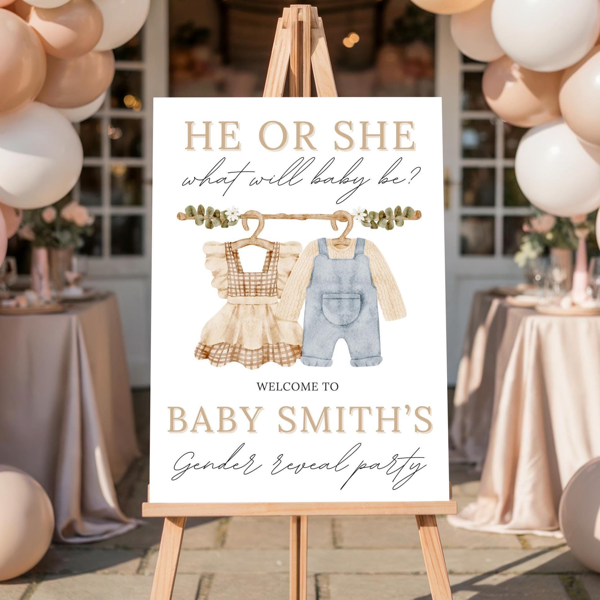 Gender Reveal Welcome Sign, Personalized He or She Party Entrance Decor, Custom Welcome to the Gender Reveal, Boho Neutral Baby Gender Sign
