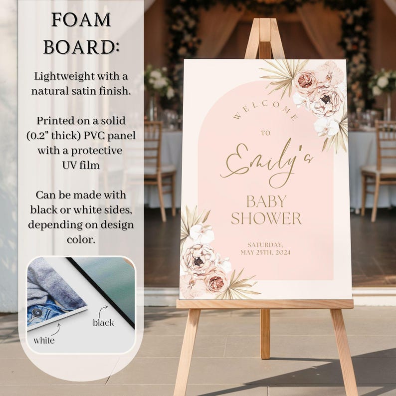Personalized Baby Shower Sign, Custom Baby Shower Welcome Sign, Baby Shower Easel sign, Floral Baby Shower Poster, Foam Board Sign image 2
