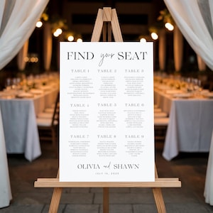 Wedding Seating Chart Sign for Reception or Party | Custom Acrylic, Wood, Foam Board, or Framed Event Seating Display | Table Assignment