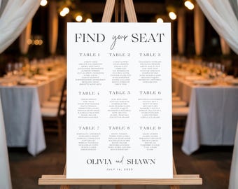 Wedding Seating Chart Sign for Reception or Party | Custom Acrylic, Wood, Foam Board, or Framed Event Seating Display | Table Assignment