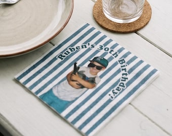 Custom Napkins with Photo - Personalized Napkins for Birthday Party Cocktail Napkins - 30th Birthday Decorations Party Decor