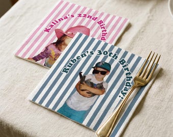 Custom Napkins with Photo - Personalized Napkins for Birthday Party Cocktail Napkins - 30th Birthday Decorations Party Decor