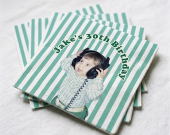 Custom Napkins with Photo - Personalized Napkins for Birthday Party Cocktail Napkins - 30th Birthday Decorations Party Decor