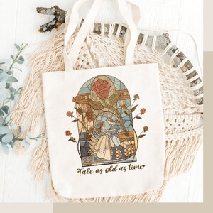 Disney tote bag Beauty and the beast/canvas tote bag/Canadian-made tote / available in natural and black colors