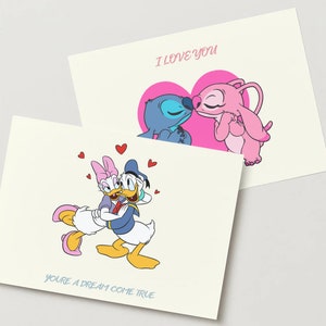 Cartes Disney avec enveloppe pour la Saint-Valentin, individuelles ou en groupe
