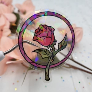 Holografische roos Belle en het Beest Disney-sticker