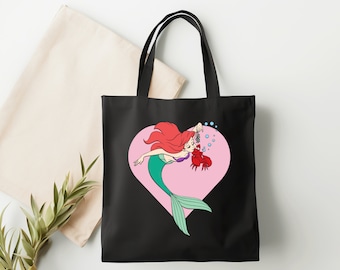 Sac fourre-tout Disney La petite sirène Ariel/sac fourre-tout en toile/fourre-tout fabriqué au Canada / disponible en couleurs naturelle et noire