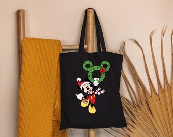 Bolso tote navideño de Disney Mickey/Bolso tote de lona/Bolso tote hecho en Canadá/disponible en colores natural y negro