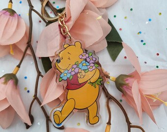 Winnie Flowers Keychain double side epoxy