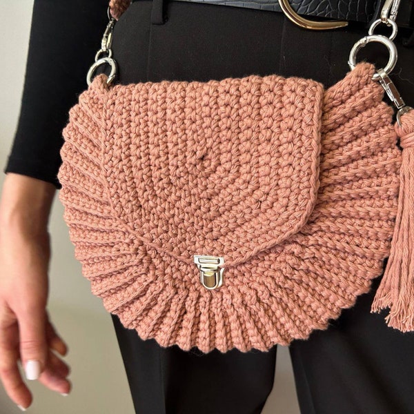 Bolso de ganchillo, elegante bolso de punto para mujer, bolso de mujer tejido a mano de moda para un look elegante