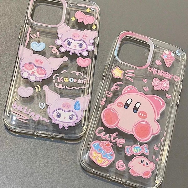 Kirby/Kuromi Protective Clear Case iPhone 15/14/13/12 Plus Pro ProMax iPhone 8/7Plus iPhone XR/XS/XSMax Case Japan Cartoon Cute Gift Casing