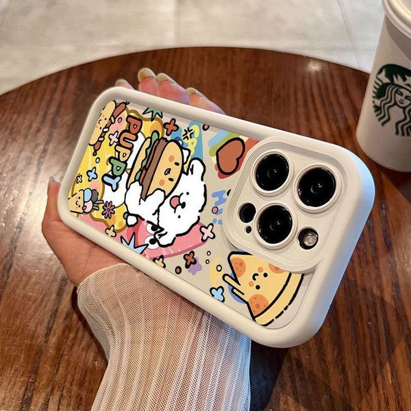 Kawaii Food Pizza Handphone Protective Case With Cute Puppy iPhone 15/14/13/12/11 Pro & Pro Max or Plus case iPhone Xr Xs Max Birthday Gift