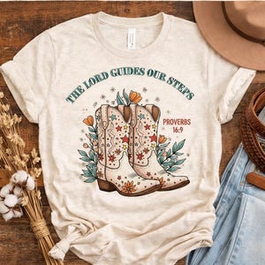 Christian Cowgirl Boots PNG & SVG, The Lord Guides Our Steps, Proverbs 16:9, Western Faith Shirt Design, Religious Country Clipart