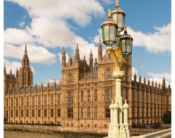 Fotografía de una farola del puente de Westminster, Londres - Lámina artística - Decoración de pared con paisaje urbano