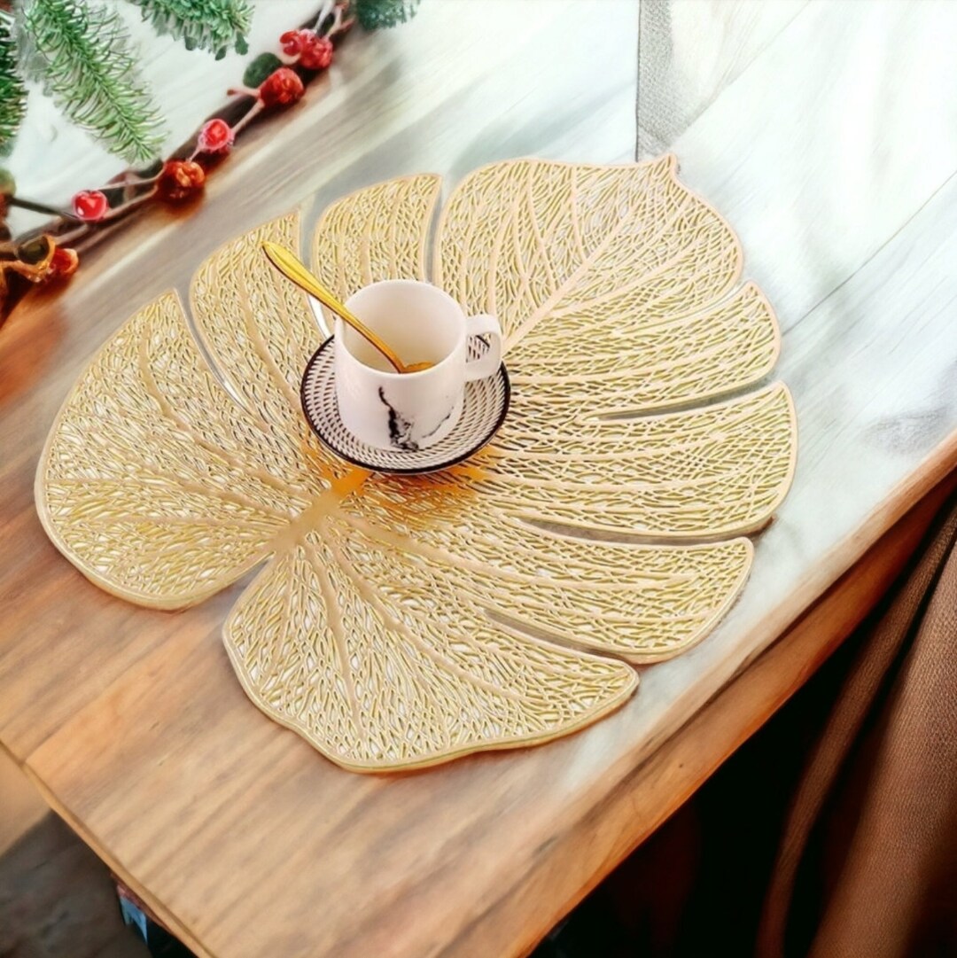 Gold Leaf Placemat 6 Pieces 35 Cm Etsy