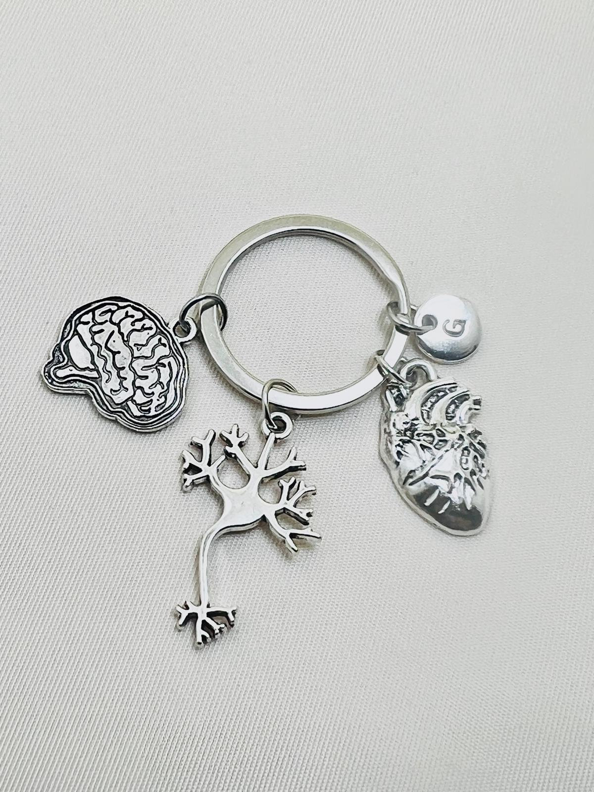 Portachiavi In Argento Con Ciondolo Dottore, Simboli DNA, Neurone, Anatomia, Neurologia, Biologia, Regalo Per Medici - 2