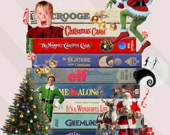 Navidad estilo años 90 PNG, diseño navideño PNG, cintas VHS, VHS de los años 90 PNG, películas navideñas VHS PNG, Navidad de los años 90 PNG, regalo de Navidad verde