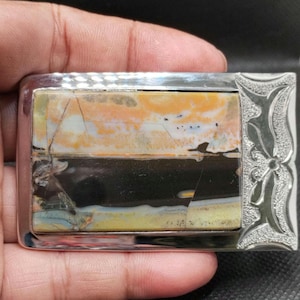 Handmade Stainless Steel Buckle Head with Genuine Petrified Wood Stone - Unique and Elegant Accessory