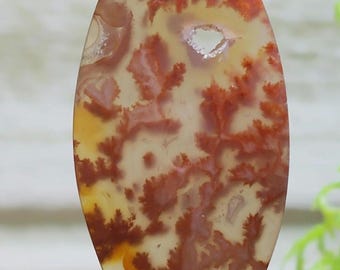 Cabochon di agata muschiata 42 x 18 mm – Motivo paesaggistico, pietra preziosa ovale naturale (10 g)