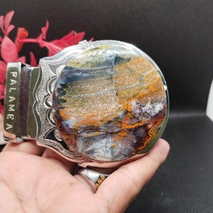 Rare petrified wood buckle head with scenic motif