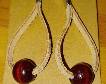 leather/wood bead earrings