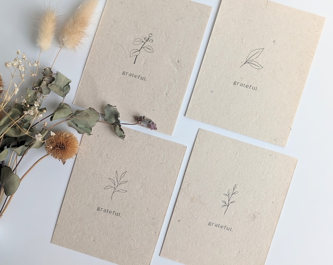 Grateful Seeded Wildflower Paper Thank You | Notecard | Leaf Drawing | Plantable | Set of 4 ...