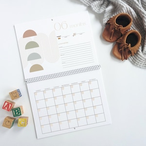 Calendario del primer año de tu bebé / Formas geométricas / Boho / Moderno / Diario de recuerdos para recién nacidos / Sin fecha / Calendario de guardería / Pegatinas de hitos
