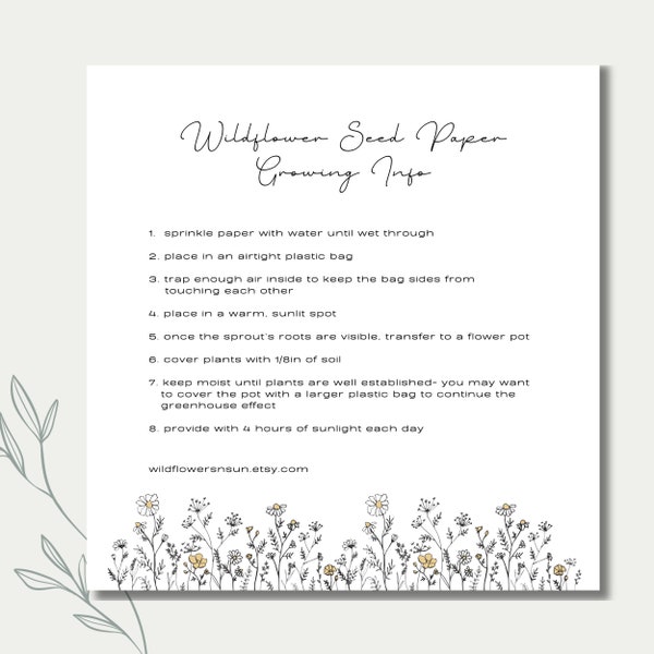 Wildflower Seeded Cards Growing Info | Planting Instructions | Seeded Paper | PDF | Download | Printable