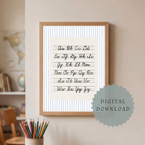 Cursive Alphabet Chart | ABC Wall Art Printable | Penmanship | Handwriting | English | Homeschool |Classroom Posters |Nursery Decor |Stripes