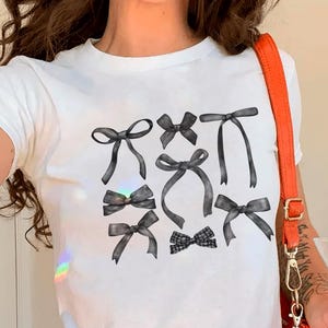 Black Bows T-Shirt, Black Bows Baby Tee, Coquette Bow Shirt, Soft Girl Shirt, Aesthetic Bow Shirt, Black Bows Sweatshirt, Black Ribbon Shirt