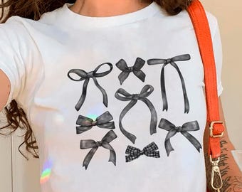 Black Bows T-Shirt, Black Bows Baby Tee, Coquette Bow Shirt, Soft Girl Shirt, Aesthetic Bow Shirt, Black Bows Sweatshirt, Black Ribbon Shirt