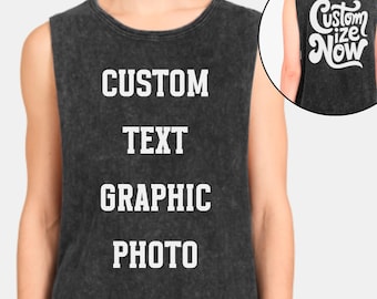 Camiseta sin mangas unisex personalizada, camiseta sin mangas con foto personalizada, camiseta sin mangas con logotipo, camisetas sin mangas lavadas a la piedra, camiseta sin mangas con gráficos, camiseta sin mangas con imagen y texto impresos