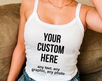 Custom Tank Top Print Front And Back, Personalized Photo Tank Top, Womens Strap Top, Customized Text Top, Insert Your Own Design Graphic Top