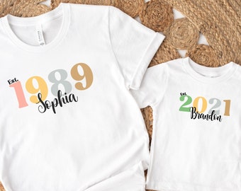 Mommy and Me Matching Shirt, Mama Est Year, Mom And Son Matching, Mommy and Me Outfits, With Kid Name, Custom Mom Shirt, Custom Mama Shirt