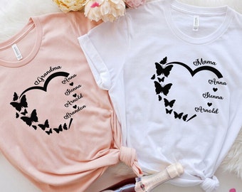 Mom Shirt with Kids Name, Custom Mama Shirt, Mom Heart Shirt, Gift for Mom, Mother's Day Shirt, Personalized Grandma Shirt, Kids Names Shirt