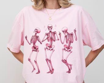 Rosa Skeletons Shirt, tanzende Skeletons T-Shirt, lustige Skeleton T-Shirts, Frauen Halloween-Geschenk für sie, Halloween-Skelett Sweatshirt