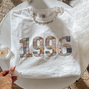 Custom Birthday Year Faux Patchwork Shirt, Personalized Birthday T-Shirt, Floral Birthday Year, Faux Embroidery Year Sweatshirt, Her Gifts