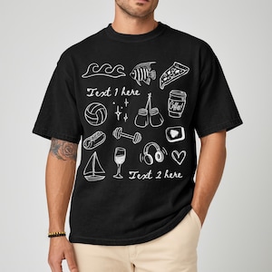 Custom Personality Shirt, Customized Drawn T-Shirt, This Is Me Doodles Tee, Favourite Things, Anniversary Gift, Valentine's Day Symbols Tee image 3