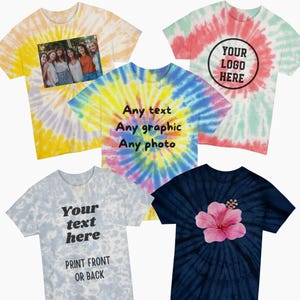 Koszulka tie-dye z nadrukiem, spersonalizowana koszulka tie-dye, koszulka z logo, spersonalizowana koszulka ze zdjęciem, spersonalizowana koszulka z tekstem, pasująca rodzinna koszulka tie-dye