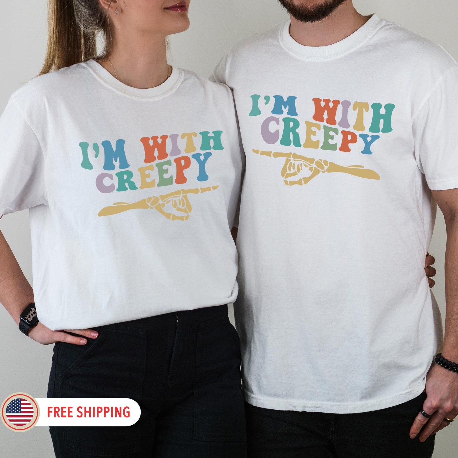 I'm With Creepy Shirt, Couple Halloween Matching Shirt, His And Her Shirt, Wife And Hubby Shirt, Funny Halloween Shirt, Funny Match Shirt
