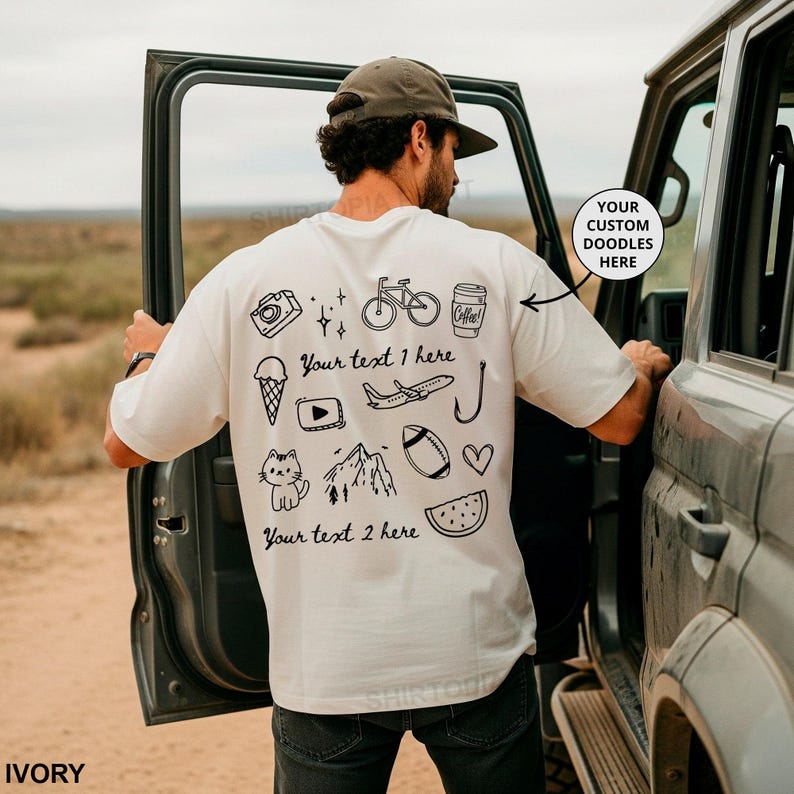 Custom Personality Shirt, Customized Drawn T-Shirt, This Is Me Doodles Tee, Favourite Things, Anniversary Gift, Valentine's Day Symbols Tee image 2