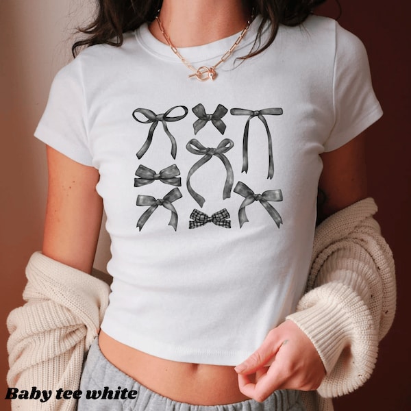 Coquette Black Bows Shirt, Baby Tee y2k, Coquette Shirt, Soft Girl Shirt, Coquette Aesthetic Shirt, Cute Bow Shirt, Black Ribbon Shirt