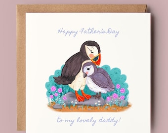 Puffin Father's Day Card – Daddy & Baby Animal Illustration