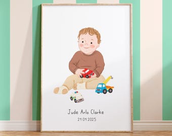 Custom Baby/Child Portrait | A4 or A3  Illustration | Personalised Nursery Decor