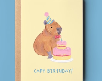 Capy Birthday Illustrated Card - Capybara Kids Celebration